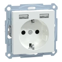 Механізм розетки із заземленням та шторками + 2xUSB 24A Merten System M MTN2366-0319 активно білий Schneider Electric