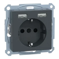 Механізм розетки із заземленням та шторками + 2xUSB 24A Merten System M MTN2366-0319 антрацит Schneider Electric