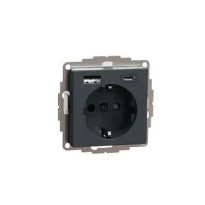 Механізм розетки 16A із заземленням та з подвійною USB-зарядкою 3A тип А+С Merten System M MTN2367-0414 колір антрацит Schneider Electric
