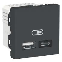 Двойная USB розетка для зарядки A+C 2 модуля антрацит NU301854 Schneider Electric Unica New