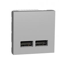 Розетка USB подвійна для заряджання 2.1А 2 модулі алюмінію NU341830 Schneider Electric Unica New