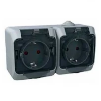 Двойная розетка (2К+З) 16A 250V серая IP44 Cedar Plus WDE000625 Schneider Electric