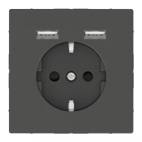Розетка с зарядкой Schuko 2xUSB 2,4A антрацит MTN2366-6034 Schneider Electric Merten D-Life