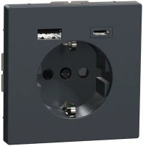 Розетка силовая 2К+З 16А 250V безвинт.заж. со шторками  +USB/Type-C антрацит Schneider Electric Merten D-Life MTN2367-6034