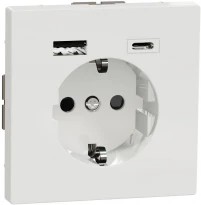 Розетка силовая 2К+З 16А 250V безвинт.заж. со шторками  +USB/Type-C белый лотос Schneider Electric Merten D-Life MTN2367-6035