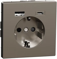 Розетка силовая 2К+З 16А 250V безвинт.заж. со шторками  +USB/Type-C нержавеющая сталь Schneider Electric Merten D-Life MTN2367-6036