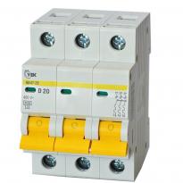 Автоматичний вимикач ВА47-29 3 полюси 20А 4,5kA тип D MVA20-3-020-D-U УЕК