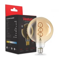 Лампа LED 1-VS-2507 филамент "винтаж" golden twist G95 E27 6W 220V 2500К Vestum